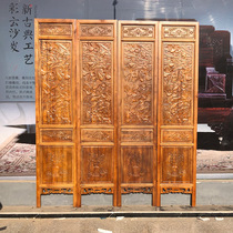 Dongyang wood carving camphor wood antique mobile folding screen living room porch solid wood carving partition folding screen special offer