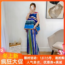 Three-house life fold fashion foreign style two-piece set 2021 summer print slim cover meat wide leg pants suit skirt