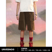 Unvesno (UN) corduroy diagonal pocket shorts retro summer loose big pocket brand five point casual pants