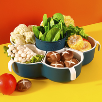 Double-layer fruit circling turn household hot pot ingredients platter Vegetable platter Wash basin drain basket set dish artifact