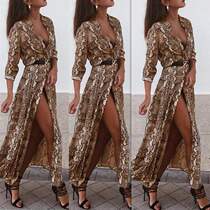 Woman Snake skin long sleeve dress in autumn and winter