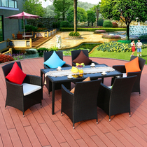 Outdoor simple balcony rattan chair five-piece set combination Courtyard rattan leisure table rectangular table Garden dining chair