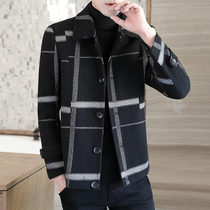 Rich and guitarty sweaters big coat men short autumn and winter plus suede thickened plaid wind clothes Korean version trendy casual subcoat