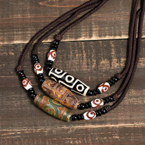 Tibet three eyes nine eyes old celestial beads agate pendant ethnic style choker weathered pattern short necklace for men and women couples