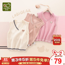 Rabbis official flagship childrens vest boys and girls knitted sweater horse clip baby baby vest sweater outer wear