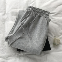 Gray velvet sweatpants womens loose straight casual pants Korean version 2020 winter New Wild wide leg pants trousers