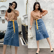 Denim long skirt women high waist literary style fashion tall 2019 spring new college style big casual denim skirt