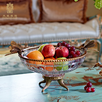 Phoenix Beauty GuEU-style Crystal Glass Tabletop Living Room Dragonfly Fruit Disc Large Number Round Copper Base Living Room Fruit Tray