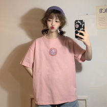 Cotton smiley face short sleeve T-shirt female students simple summer 2021 New Korean version wild loose white top