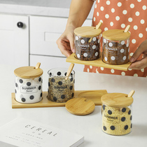 Nordic wave point glass seasoning box home kitchen seasoning jar salt jar sugar monosodium glutamate seasoning combination set seasoning jar