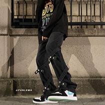 vibe High Street ins Chauffins Pants Strap Design Sense Broadlegged Jeans Man Retro Loose Straight Drum Mallets Pants