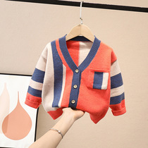 2021 New Boys Knitted Cardigan Spring and Autumn Childrens Top Slint Baby Sweater Thin Jacket Autumn
