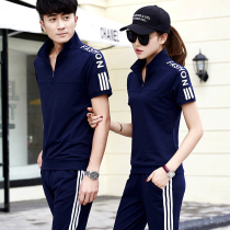 Style official website flagship store Korean casual sportswear suit womens summer short-sleeved polo shirt fashion mens running suit