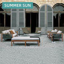 Outdoor sofa Grapefruit furniture high-end villa room inside and outside open-air garden hotel Rain-proof woven solid wood sofa chair