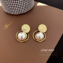 925 silver needle Korea East Gate fashion new personality Pearl round earrings Net red temperament design earrings female