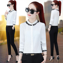 Standing collar shirt women's long sleeve 2022 spring new Korean temperament chiffon shirt jacket business white shirt