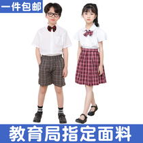  Shenzhen primary school students school uniform dresses mens and womens short-sleeved shirts spring and summer short skirt suit plaid shorts uniform