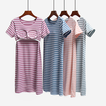 Chamodal cotton with chest pad nightgown pajamas short sleeve non-bra thin loose large size home dress women