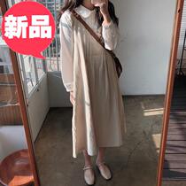 Fashion dress women 2020 new Korean style autumn doll collar shirt wrinkled long back 2 straps dress