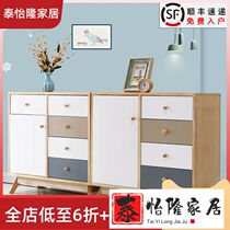Nordic cupboard simple modern bedroom cabinet living room cabinet wooden storage short cabinet European style white cabinet light
