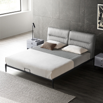 Italian minimalist leather bed Modern simple light luxury leather bed Master bedroom 1 8 meters wedding bed Double bed 1 5 light luxury bed