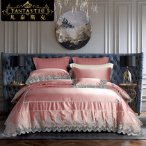 High end light luxurious linen multiple sets 140S pure cotton beds bedding embroidered wedding long suede cotton four pieces of covered quilt cover