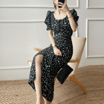 Sexy sweet and pure wind drilling small flower tea break dress 2022 new skinny French open dress
