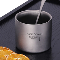 Coe shield pure titanium double-layer teacup metal Japanese straight Cup coffee cup coffee cup beer glass single Cup kung fu tea cup