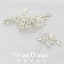 European and American original popular ins explosive bride headdress silver protein diamond flower hair comb advanced sense wedding dress headgear