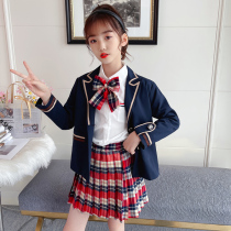 Girl Autumn Dress Jk Uniform Skirt Suit Children Spring Autumn Plexu skirts Primary school uniforms Inn Wind school uniforms One full set