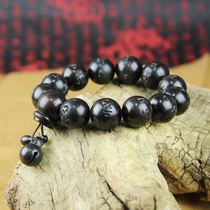 Evil thunder strike peach wood carving six-character Scripture Truth wooden fish beaded bracelet natural Thunder black peach string