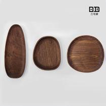 Miyake whole wood Black walnut irregular heart-shaped plate Oval wooden plate Wooden tray Wooden plate Wooden long plate