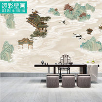 New Chinese style ancient building Ruihe Xiangyun Wonderland Hotel tooling background wall cloth living room sofa restaurant study wallpaper painting