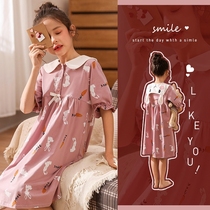  Girls night dress summer pure cotton thin short-sleeved cute super cute little girl princess style female baby pajamas children summer