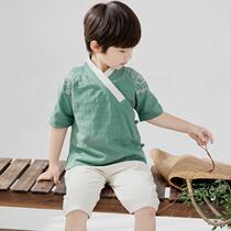 Childrens Tang suit Chinese style cotton and hemp suit summer baby Tang suit small and medium-sized childrens Chinese school uniform boy performance suit