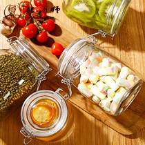 Transparent round glass sealed bottle storage jar cookie cookie packaging box storage candy candied fruit ~