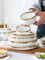 European light luxury Phnom Penh ceramic tableware dish set Household dish plate soup plate dinner rice bowl Soup bowl Noodle bowl