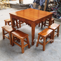 Carbonized solid wood restaurant restaurant dining table and chair farmhouse outdoor table and chair solid wood eight fairy table square table