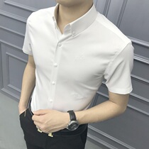 Shirt men 2020 Summer new solid color ice silk short sleeve shirt Korean fashion slim silk cotton half sleeve shirt