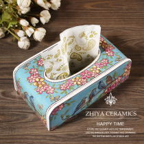 Dream Blue pastoral style European ceramic tissue box luxury home daily coffee table decorations retro drawing paper box