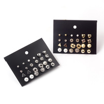 Japan and South Korea new simple pearl zircon card earrings 12 pairs of love inlaid student Net Red personality earrings