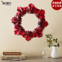 Chinese-style foyer living room dining room wall decoration pendant-free Creative maple leaf master bedroom hanging wood carving wall decoration
