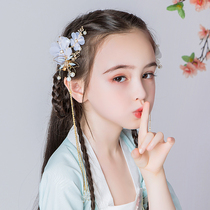 Girls Chinese style Hanfu flower headdress jewelry Childrens ancient style cute tassel hairpin accessories Hair card head flower girl