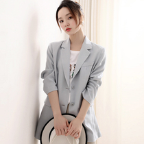 chic two buckles loose thin cotton long blazer Women summer 2021 new suit coat thin