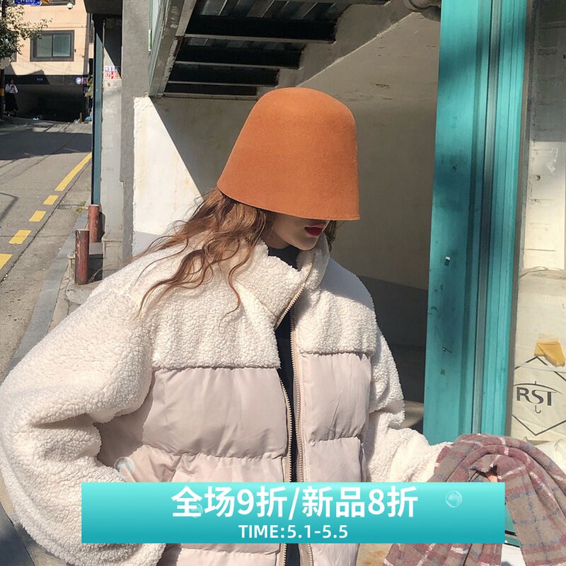 Korean version of the net red retro wool basin hat women autumn and winter wild cover the face abstinence department fisherman hat bucket hat tide