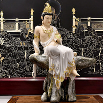 Foyer boutique stone sculpted Han white jade dripping Guanyin BodhisattBodhisattva Buddhas living room dedicated to the mercy of the pendulum Zen Yue Guanyin sitting