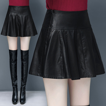 Skirt womens high waist a-line thin 2021 autumn and winter new pleated hip cover crotch short leather skirt one-step skirt