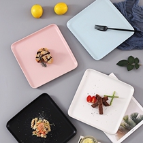 Salad plate Nordic style ins square matte black and white glaze Japanese flat flat bottom shallow plate household dish