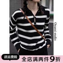 Ouyang Xi Soft Glutinous Striped Warm Sweater 2021 Autumn Winter Cover Head Knitwear Retro Day Ensemble LAZY INNER LAP WOMENS CLOTHING