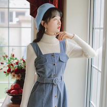 Corduroy strap set dress womens spring and autumn 2021 new winter French two-piece skirt early autumn